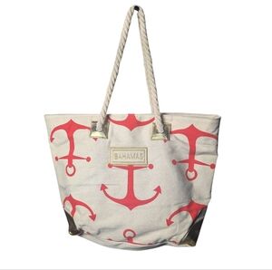 Bahamas XL Anchor Beach Tote Vacation Overnight Bag Coral Gold FLAW SEE BELOW